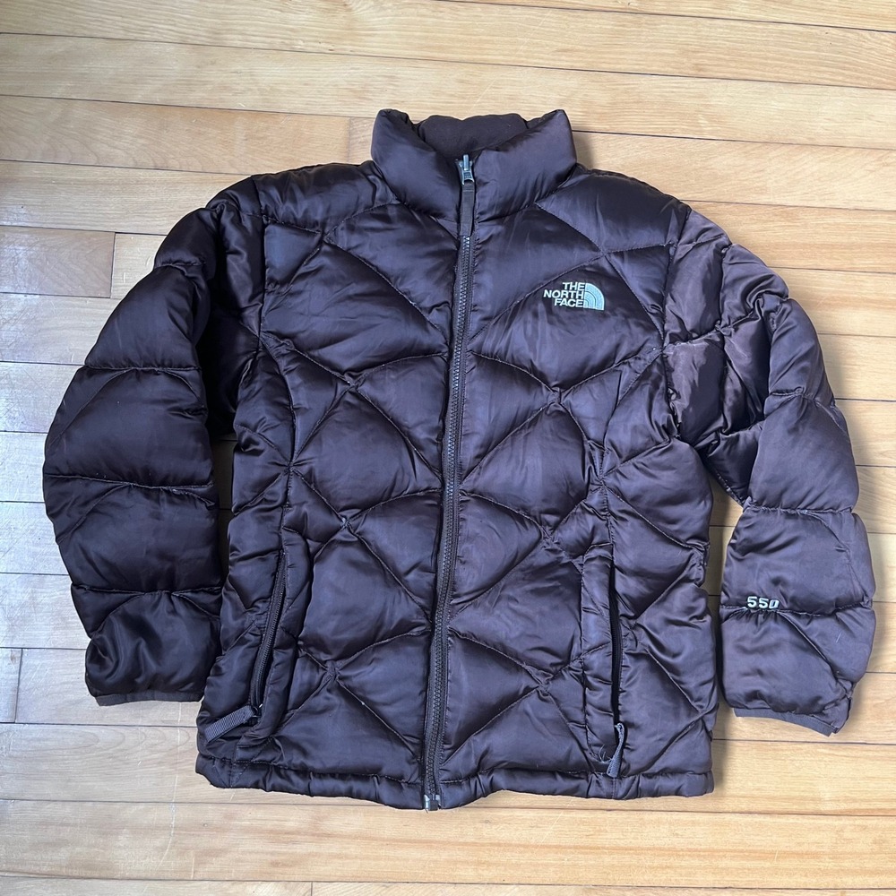 The North Face 550 Down Puffer Jacket Brown Diamond Quilted Full Zip Womens M